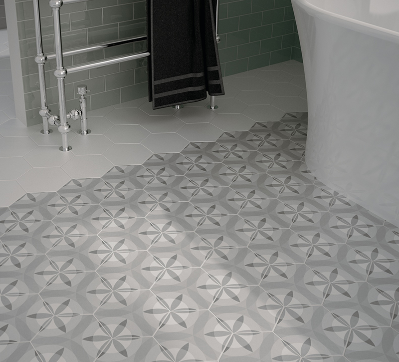 carrelage imitation carreaux de ciment de forme hexagonal Haquette 