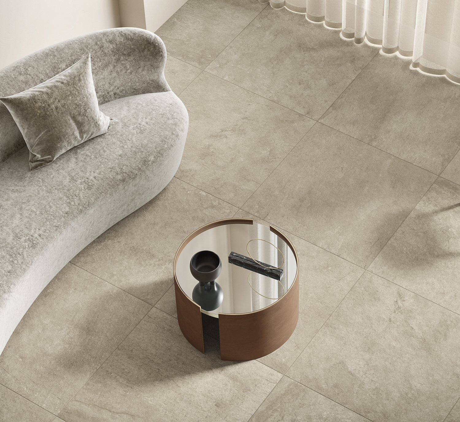 Carrelage effet pierre Lamproie beige pour salon