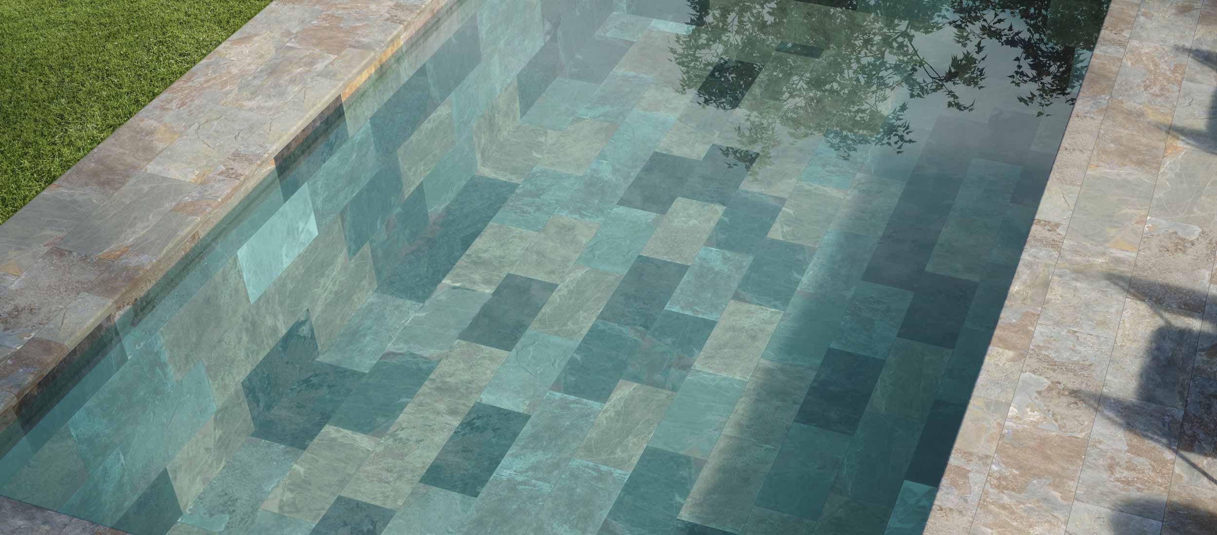 Carrelage extérieur pour piscine effet pierre de bali