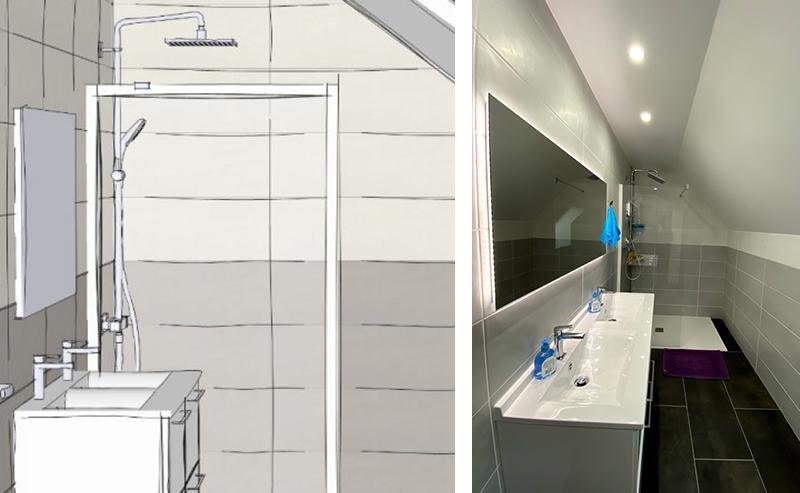 Réalisation d'une salle de bain sous pente par Carrelage et bain à Maurepas